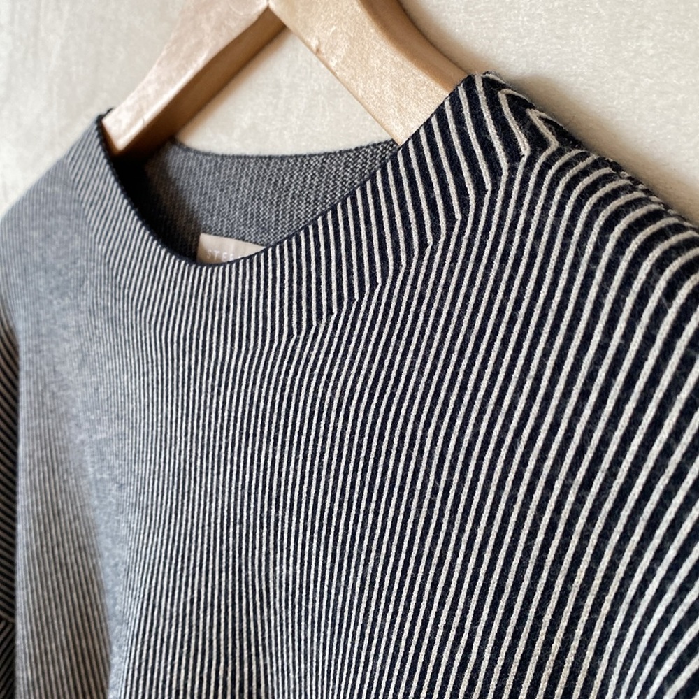 Stefanel Italian Yarn Black and White Striped Oversized Crewneck Knit Sweater